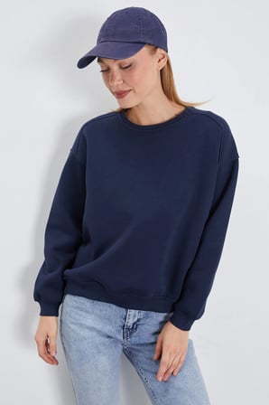 3 İplik Basic Bisiklet Yaka Oversize Sweatshirt