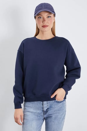3 İplik Basic Bisiklet Yaka Oversize Sweatshirt