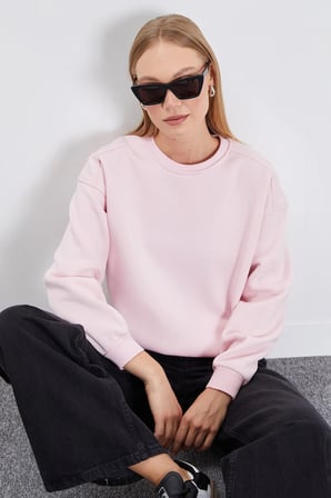 3 İplik Basic Bisiklet Yaka Oversize Sweatshirt