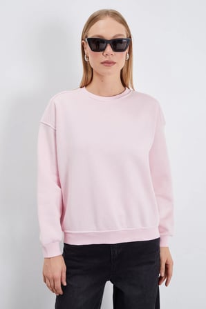 3 İplik Basic Bisiklet Yaka Oversize Sweatshirt