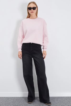 3 İplik Basic Bisiklet Yaka Oversize Sweatshirt