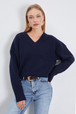 Basic V Yaka Oversize Triko Kazak