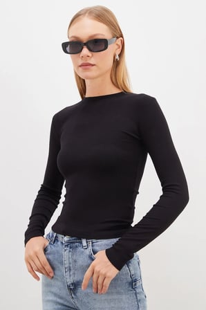 Basic Bisiklet Yaka Slim Fit Crop Bluz