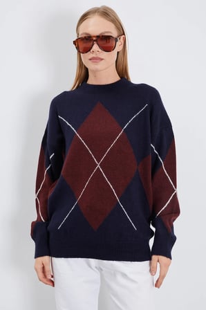 Baklava Desenli Oversize Kazak