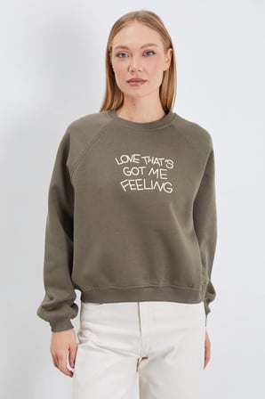 3 İplik Yazı Nakışlı Reglan Kol Oversize Sweatshirt