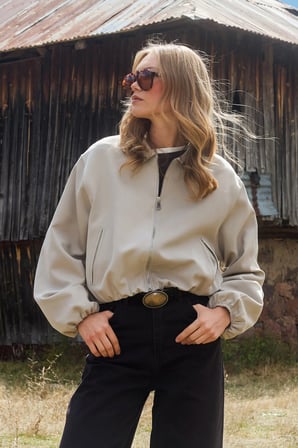 Fermuarlı Polo Yaka Bomber Ceket