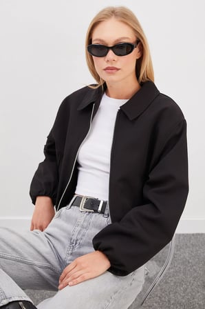 Fermuarlı Polo Yaka Bomber Ceket