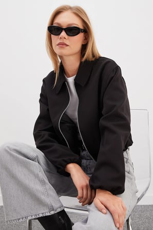 Fermuarlı Polo Yaka Bomber Ceket