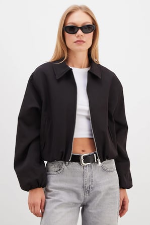 Fermuarlı Polo Yaka Bomber Ceket