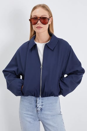 Fermuarlı Polo Yaka Bomber Ceket