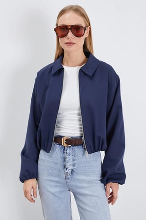 Fermuarlı Polo Yaka Bomber Ceket