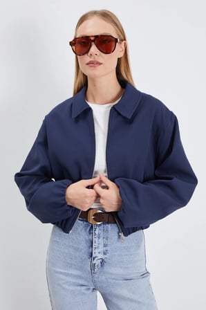 Fermuarlı Polo Yaka Bomber Ceket