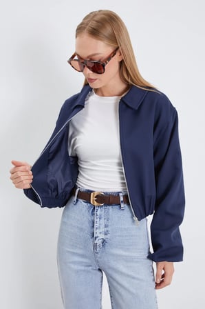 Fermuarlı Polo Yaka Bomber Ceket