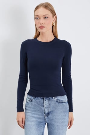 Basic Bisiklet Yaka Slim Fit Crop Bluz