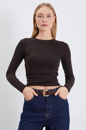 Basic Bisiklet Yaka Slim Fit Crop Bluz