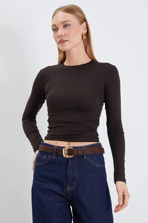 Basic Bisiklet Yaka Slim Fit Crop Bluz