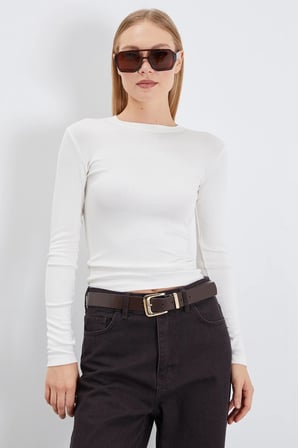 Basic Bisiklet Yaka Slim Fit Crop Bluz