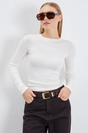 Basic Bisiklet Yaka Slim Fit Crop Bluz
