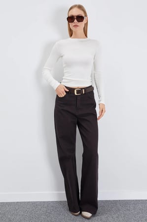 Basic Bisiklet Yaka Slim Fit Crop Bluz