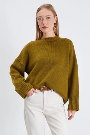 Basic Bisiklet Yaka Oversize Triko Kazak
