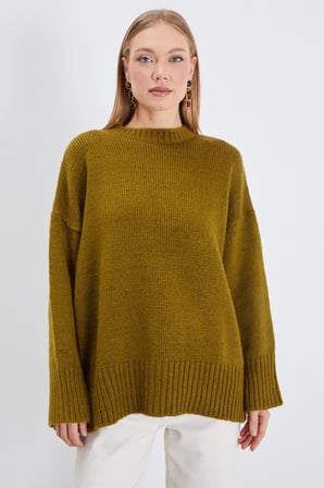Basic Bisiklet Yaka Oversize Triko Kazak