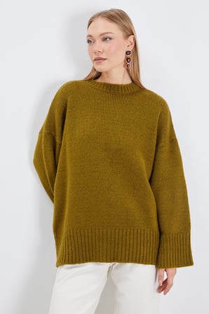 Basic Bisiklet Yaka Oversize Triko Kazak