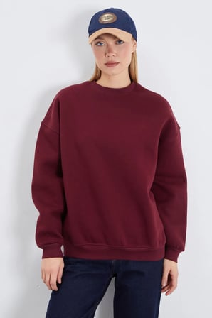 3 İplik Basic Bisiklet Yaka Oversize Sweatshirt