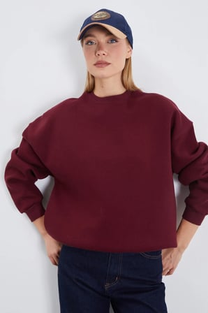 3 İplik Basic Bisiklet Yaka Oversize Sweatshirt