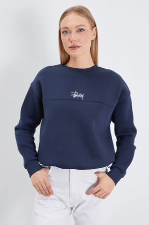 3 İplik İmza Nakışlı Stoperli Oversize Sweatshirt