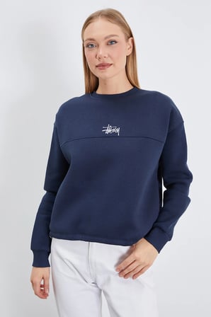 3 İplik İmza Nakışlı Stoperli Oversize Sweatshirt