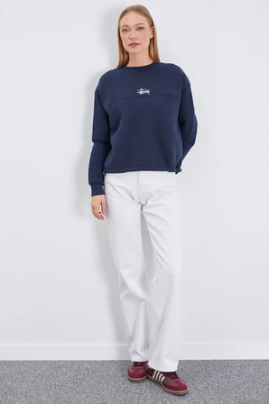 3 İplik İmza Nakışlı Stoperli Oversize Sweatshirt