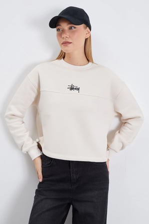 3 İplik İmza Nakışlı Stoperli Oversize Sweatshirt