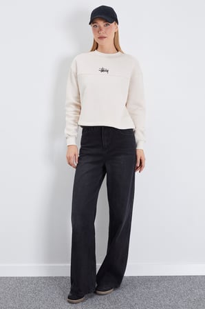 3 İplik İmza Nakışlı Stoperli Oversize Sweatshirt