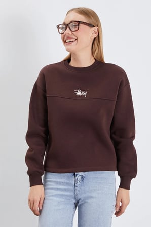 3 İplik İmza Nakışlı Stoperli Oversize Sweatshirt