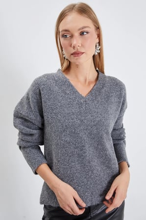 Basic V Yaka Oversize Triko Kazak