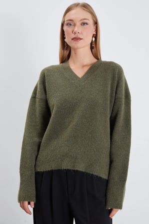 Basic V Yaka Oversize Triko Kazak