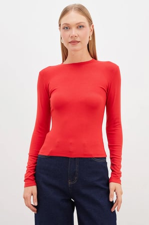 Basic Bisiklet Yaka Slim Fit Crop Bluz