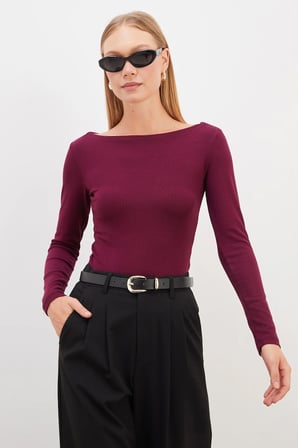 Basic Kayık Yaka Slim Fit Bluz