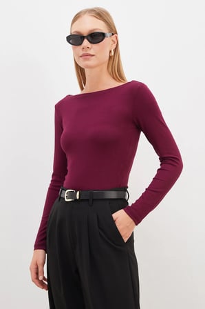 Basic Kayık Yaka Slim Fit Bluz