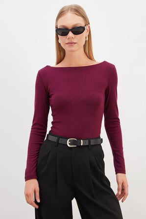 Basic Kayık Yaka Slim Fit Bluz