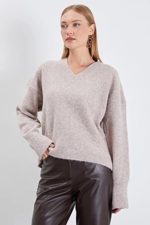 Basic V Yaka Oversize Triko Kazak