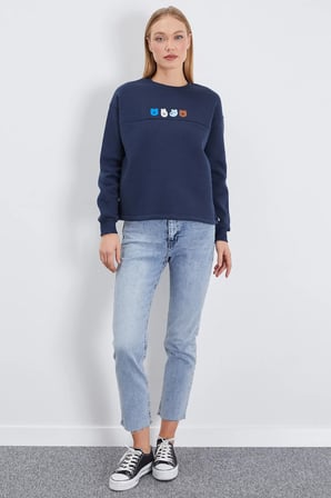 3 İplik Ayıcık Nakışlı Stoperli Oversize Sweatshirt