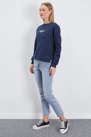 3 İplik Ayıcık Nakışlı Stoperli Oversize Sweatshirt