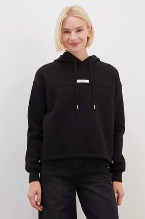 3 İplik Active Baskılı Kapüşonlu Stoperli Oversize Sweatshirt
