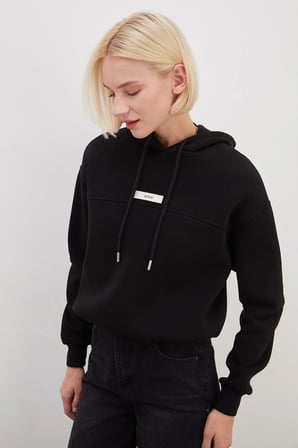 3 İplik Active Baskılı Kapüşonlu Stoperli Oversize Sweatshirt