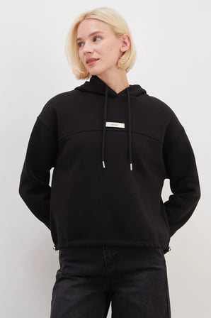 3 İplik Active Baskılı Kapüşonlu Stoperli Oversize Sweatshirt