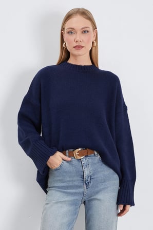 Basic Bisiklet Yaka Oversize Triko Kazak