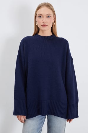 Basic Bisiklet Yaka Oversize Triko Kazak