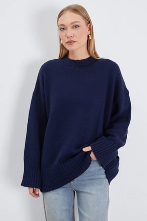 Basic Bisiklet Yaka Oversize Triko Kazak