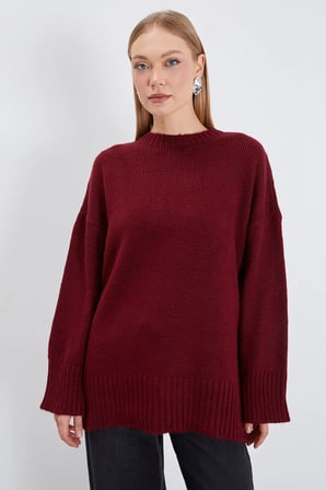 Basic Bisiklet Yaka Oversize Triko Kazak